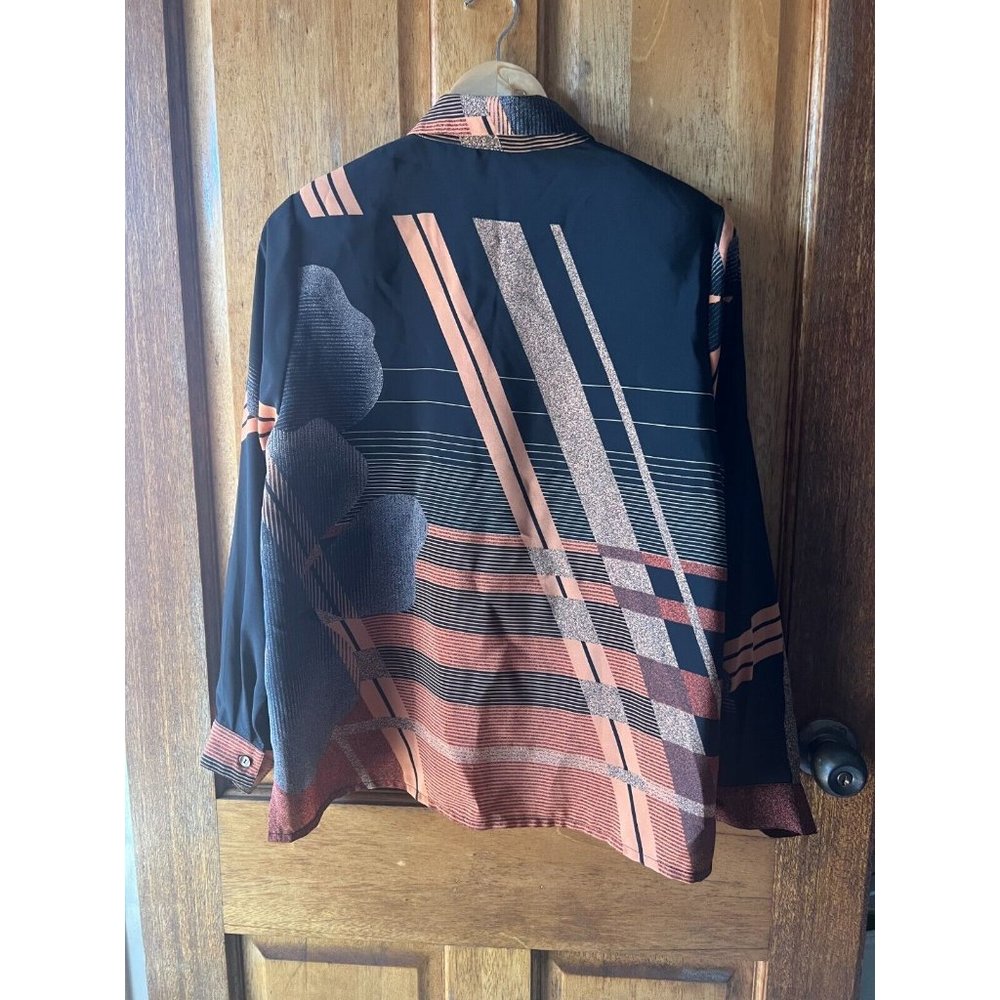 Ricki Renne Size 16 Vintage Modern Black & Rust Coloured Blouse Aus Designer - Picture 11 of 15